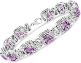 House of Brilliance Silver 7x7 mm Cushion Purple Amethyst and 1/10 cttw Diamond Tennis Bracelet in White at Nordstrom