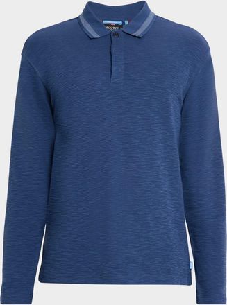 Scotch & Soda Mens Structured Knit Stripe-Collar Polo Shirt