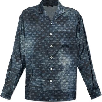 Dsquared2 Losse pyjamatop in overhemdstijl - Heren - Nachtkleding & Lounge - Blauw - Maat: L Satijn