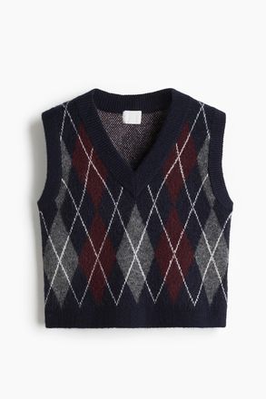 H&M Pullunder in Jacquardstrick - Marineblau/Argylemuster