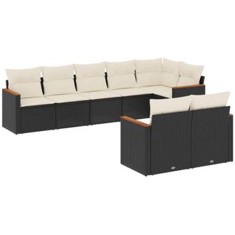 vidaXL Set De Sof&aacute;s De Jard&iacute;n 8 Piezas Y Cojines Rat&aacute;n Sint&eacute;tico Negro Vidaxl