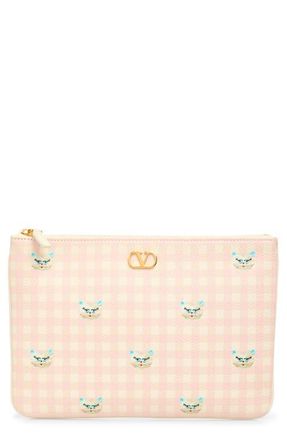 Valentino Garavani Medium VLOGO Signature Flat Leather Pouch Clutch in Ivory/Multi at Nordstrom