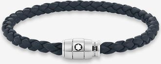 Montblanc Leder-Flechtarmband Three Rings Avio Blue - L