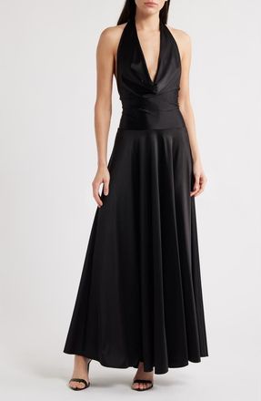 Delfi Adora Halter Satin Gown in Black at Nordstrom, Size X-Large