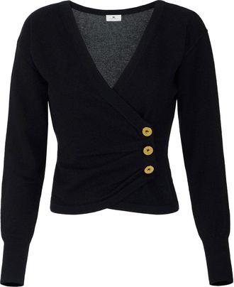 Elisabetta Franchi Maglia In Misto Cashmere Con Bottoni Gioiello-Donna