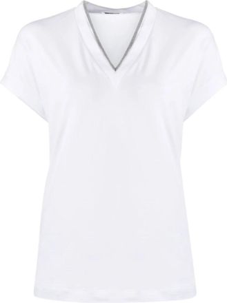 Brunello Cucinelli V-neck T-shirt - Dames - T-shirts - Wit - XL - Katoen - Tops
