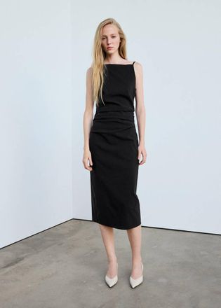Mango Vestito midi dettaglio pinces nero - Donna - XS - MANGO