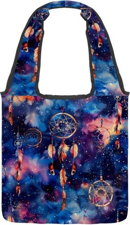 Generic Galaxy Dreamcatcher Pattern Reversible Canvas Shoulder Tote - Double-Sided Print, 12oz Cotton, 27cm Drop, Fold-Flat Bag for Travel, Shopping, Street O