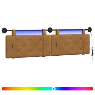 vidaXL Cabecero Colgante Con Luz Led Marr&oacute;n Terciopelo Vidaxl