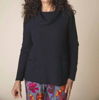 Habitat Ripple Effect Pocket Cowl Neck Sweater In Black