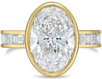 Diana M. Jewels 18kt Yellow Gold Lab Grown 6.00 ct Oval Diamond Bezel Ring with band