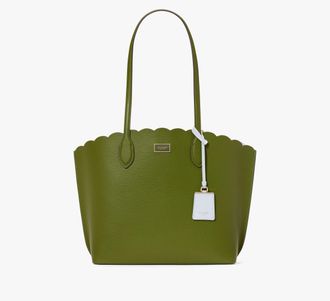 Kate Spade New York Womens Suite Scalloped Tote Bag in Green | Grainy Leather