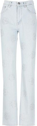 Rotate Lichtblauwe katoenen jeans met strassdetails - Dames - Regular Fit Jeans - Blauw - W28 - Katoen - Jeans