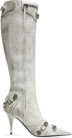 Balenciaga Witte Cagole Point-Toe Stiletto Laarzen - Dames - Laarzen met Hak - Wit - 38 EU - Leer - Schoenen