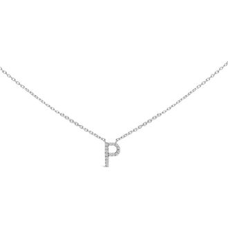 House of Brilliance 10K White Gold Diamond Accent A-Z Block Initial Pendant Necklace in White Gold | P at Nordstrom