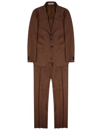 Tagliatore Brown Vesuvio Linen Suit