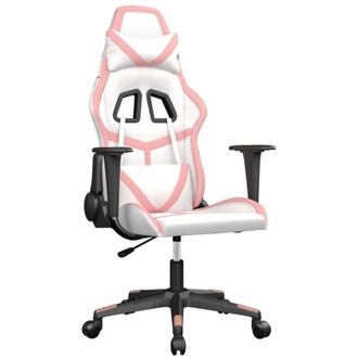 vidaXL Silla Gaming De Masaje Cuero Sint&eacute;tico Blanco Y Rosa Vidaxl