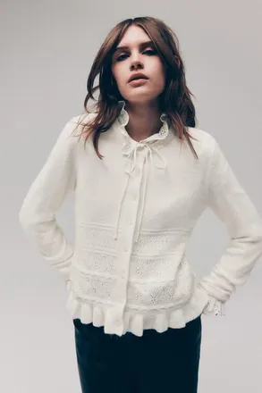 H&M Pointelle-knit Cardigan in White at Nordstrom, Size X-Small