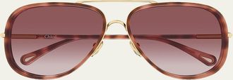 Chlo&eacute; 60mm Metal & Acetate Aviator Sunglasses