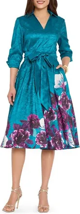 Tahari by ASL Metallic Embroidered Midi Dress in Jewel Multi at Nordstrom, Size 12