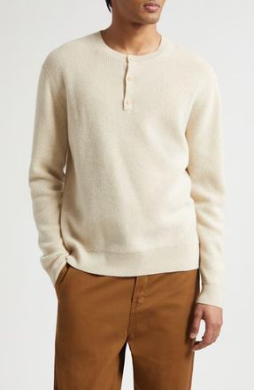 The Elder Statesman Cashmere Thermal Waffle Stitch Henley Sweater in Natural at Nordstrom, Size Medium