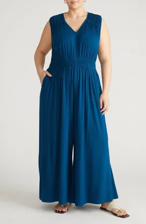Universal Standard The Zoey Liquid Jersey Wide Leg Jumpsuit in Blue Teal at Nordstrom, Size Xxx-Large