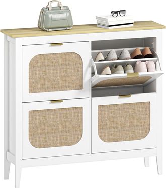 OEM Zapatero Estrecho Con 4 Puertas De Rat&aacute;n Estantes Ajustables Para 20 Pares De Zapatos 105x24x95,5 Cm Blanco