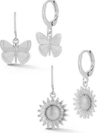 Glaze Jewelry Set of 2 Butterfly & Sunflower Drop Earrings in Silver at Nordstrom Rack