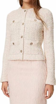 Twin-Set Jacquard Boucle Knitted Jacket In Cupcake Pink