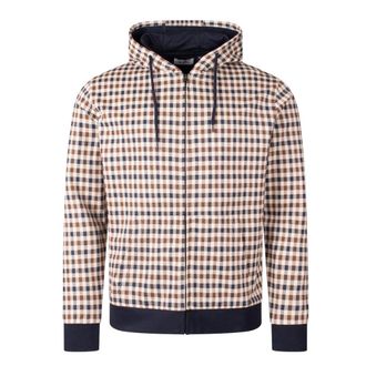 Aquascutum Mens Active Iconic Full Zip-up Hoodie Club Check - Beige Cotton - Size X-Large