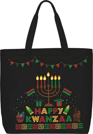 Generic Women Handbag Happy Kwanzaa Tote Bag Casual Waterproof Shopping Bags, For Gym, School, Holiday, Christmas, Birthday