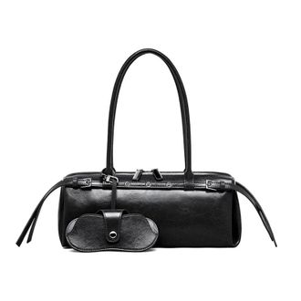 Generic Underarm Cowhide Genuine Leather Handbags Women Vintage Shoulder Bag Female Luxury Long(Black)