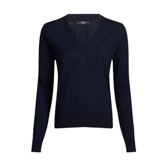 Max Mara V-neck Knitwear, female, Blue, Size: XL Wool and cashmere sweater
