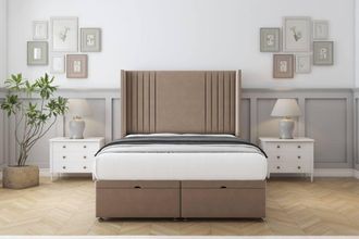 Comfort Beds Elise Plush Ottoman Bed Set With 54 Wingback Headboard in Taupe | Size: Small Single