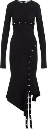 The Attico Asymmetrische Midi-jurk met Knoopdetails - Dames - Casual kleedjes - Zwart - S - Kleedjes