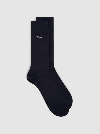 Reiss Chocolate Brown Cotton-blend Logo Embroidery Socks, S & M