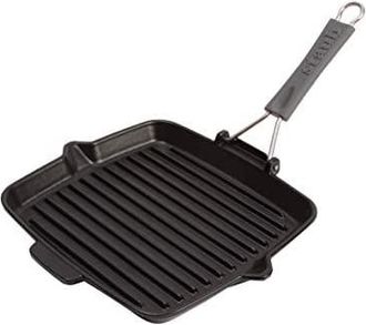 Staub Sart&eacute;n De Hierro Fundido Con Mango De Silicona, Apta Para Inducci&oacute;n, Cuadrada De 24 Cm, Negro - Staub