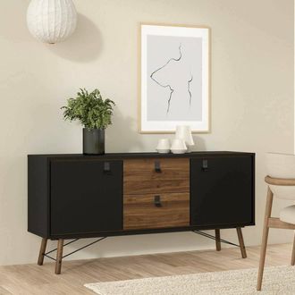 Dmora Dmora - Credenza Yseult, Buffet Da Soggiorno, Madia Da Salotto, Dispensa Da Cucina, 150x40 H72 Cm, Nero E Noce