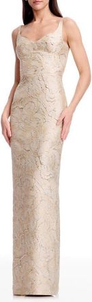 Dress The Population Elijah Seamed Jacquard Column Gown in Champagne at Nordstrom, Size Xx-Large