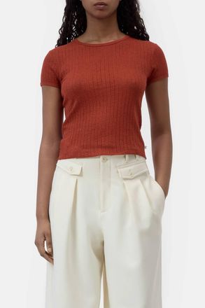 Closed Slim Fit T-Shirt In Brick Red