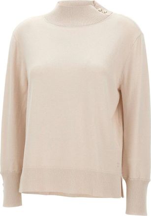Elena Miro Truien & Vesten, Dames, Beige, S, Leer, Buttoned Jumper