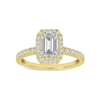 LuvMyJewelry Ivey 14K Yellow Gold Emerald Cut Lab Grown Diamond Halo Engagement Ring - 1.77 ctw at Nordstrom