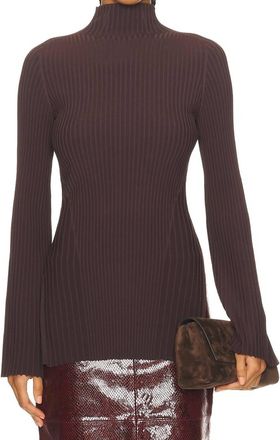 Adam Lippes Gia Long Sleeve Knit Top In Mocha