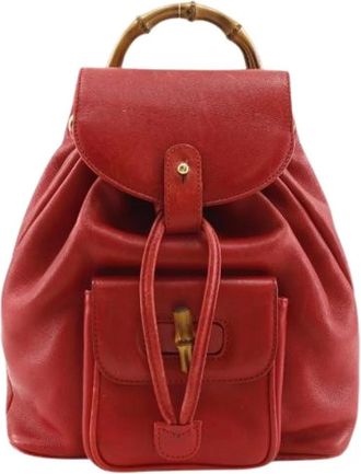 Gucci Pre-owned Bamboo Leren Rugzak - Dames - Vintage Rugzakken - Rood - ONE Size - Leer - Vintage