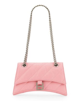 Balenciaga Womens Shoulder Bag Crush Small Pink Quilted Crushed Calf