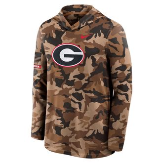 Nike Georgia Military Appreciation Nike Mens Dri-FIT College Long-Sleeve Hooded Top in Brown | 03B92EAGBN-954