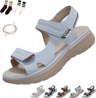 Generic Orthopaedic Womens Sandals for Pain Relief - ErgoLiva, Ergonomic Leather Sandals, Summer Comfortable (Lightblue,7.5)