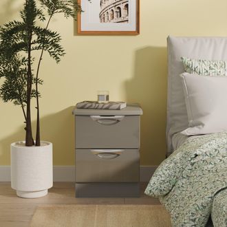 Lewis's Camden 2 Drawer Bedside Cabinet in Grey Gloss & Dusk Grey - Ready Assembled - Lewiss Home | TJ Hughes