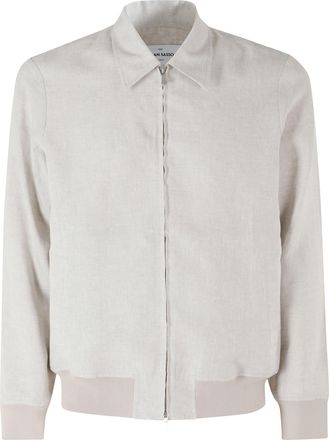 Gran Sasso Ecru Zipped Elasticized Cuff Linen-Blend Jacket