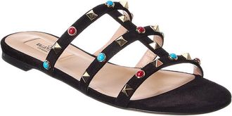 Valentino Rockstud Caged Suede Sandal